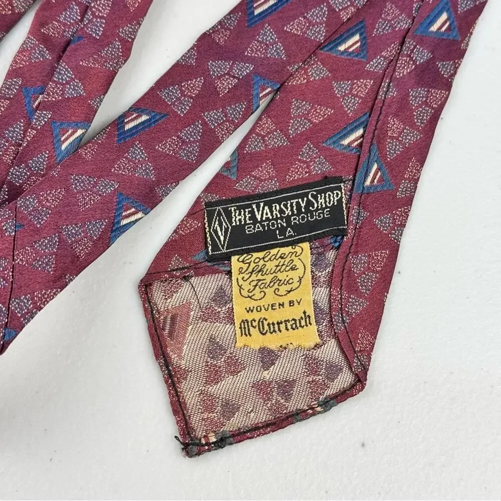 The Varsity Shop Baton Rouge, LA Burgundy Geometric Print Vintage Men’s Silk Tie